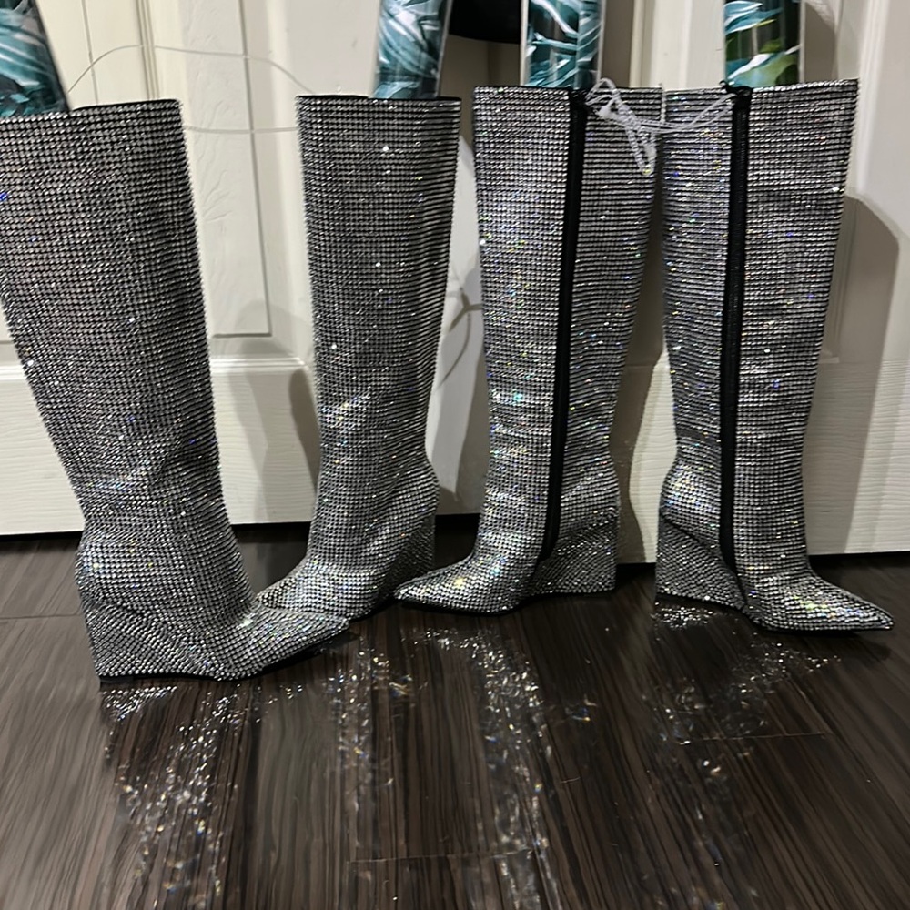 Silver Rhinestone Women's Boots